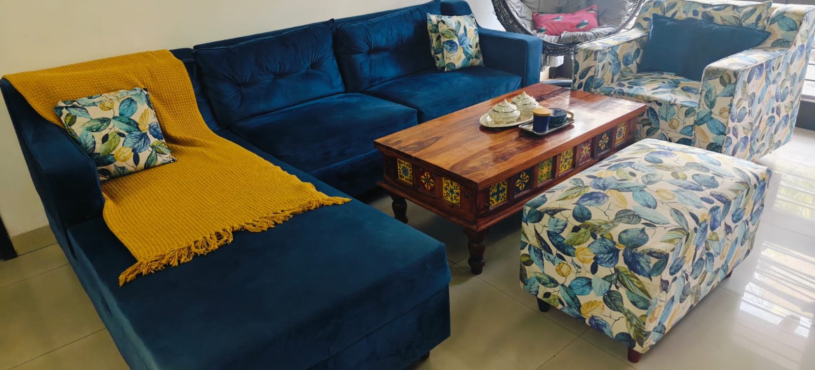 Furniture- Sofa, dining table, double bed, study table, mandir, Cylinder